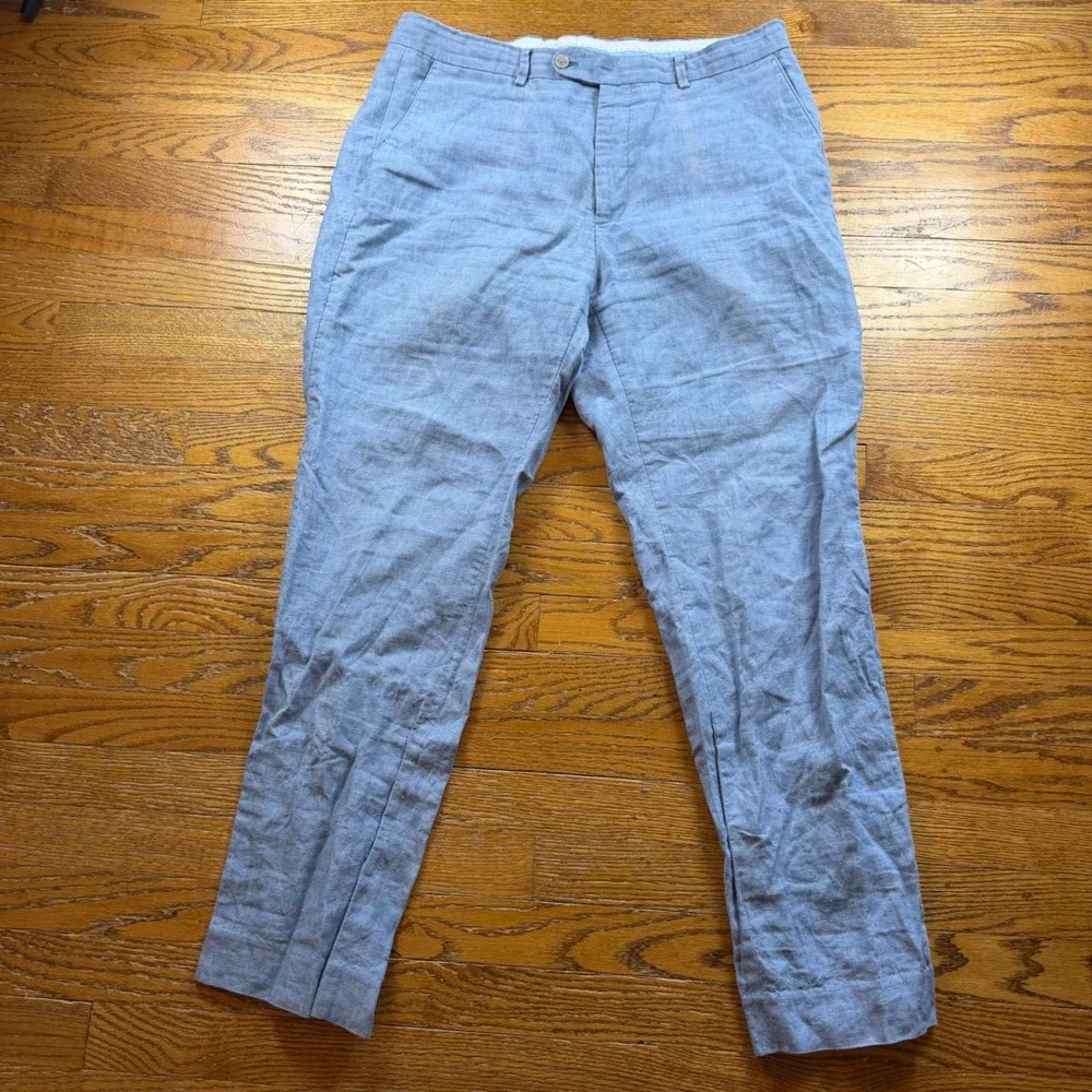 Joseph Abboud 100% Linen Pants Mens 36x32 Light Blue Flat Front Wedding Beach
